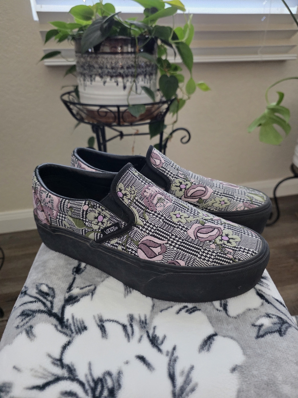 Vans Platform Slip-On Sneakers with Pink Floral Plaid